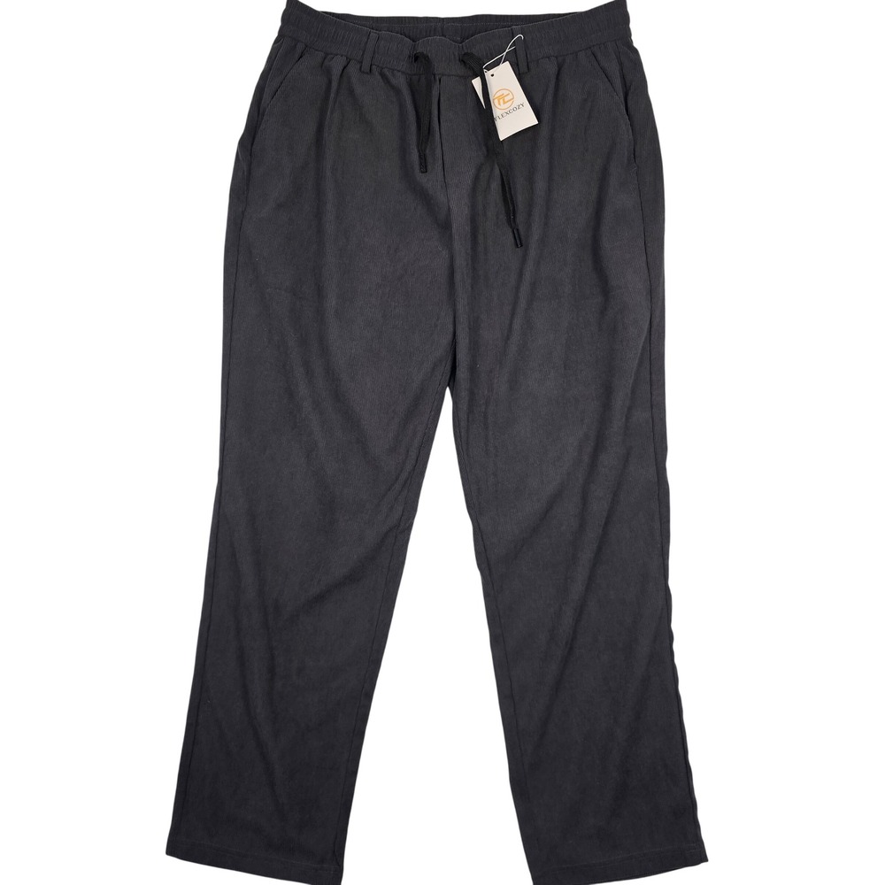 Flexcozy Mens XL Regular Dark Gray Corduroy Texture Drawstring Lounge Pants NEW